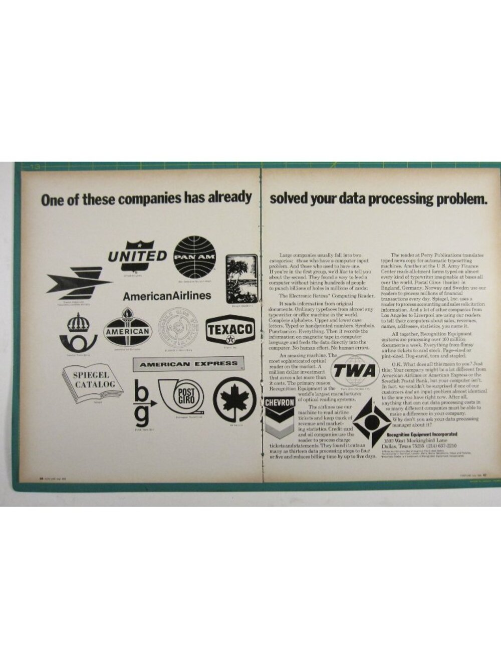 Print Ad Recognition Data Processing Systems Vintage 1969 Businesses Logos
